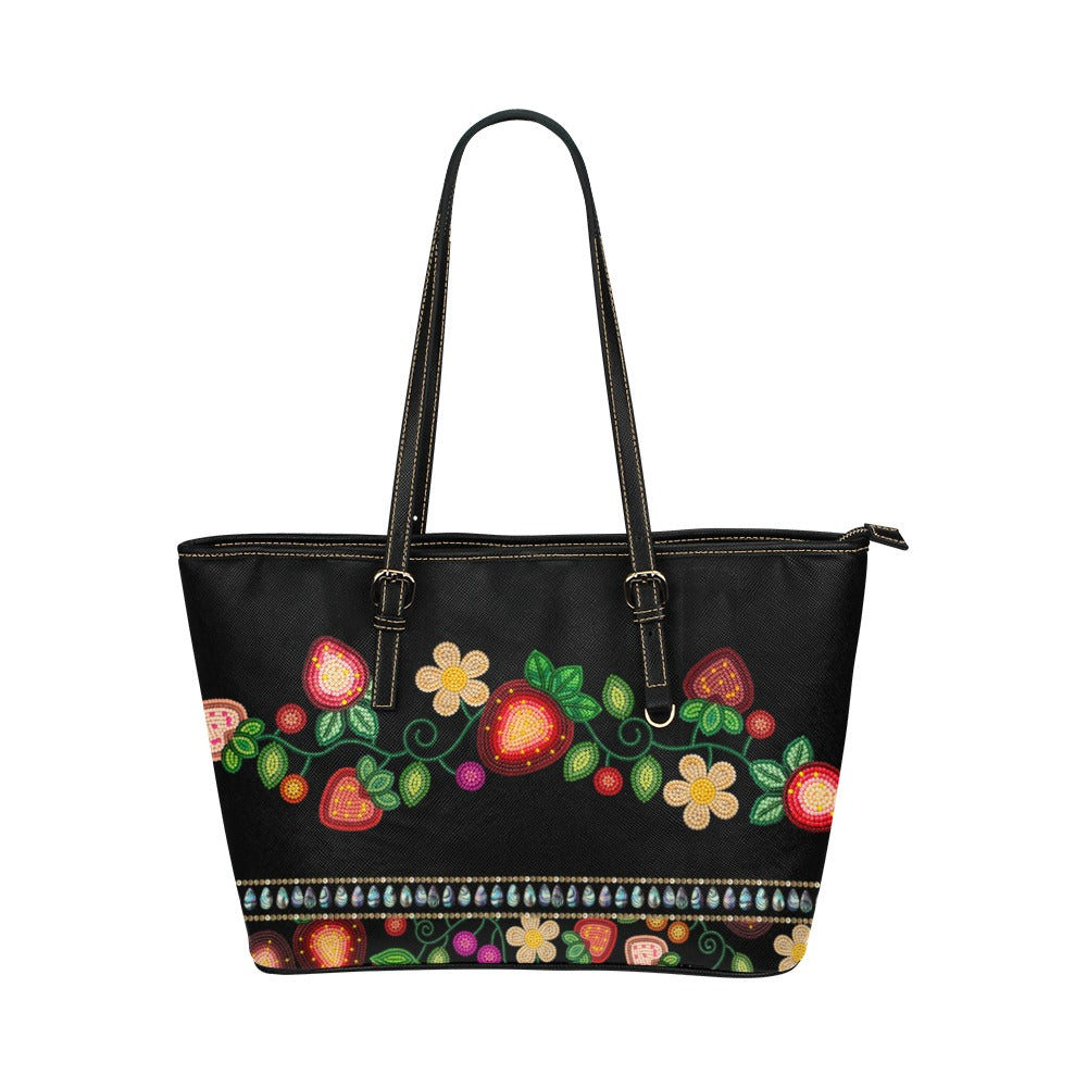 Berry Garden Black Leather Tote Bag/Large