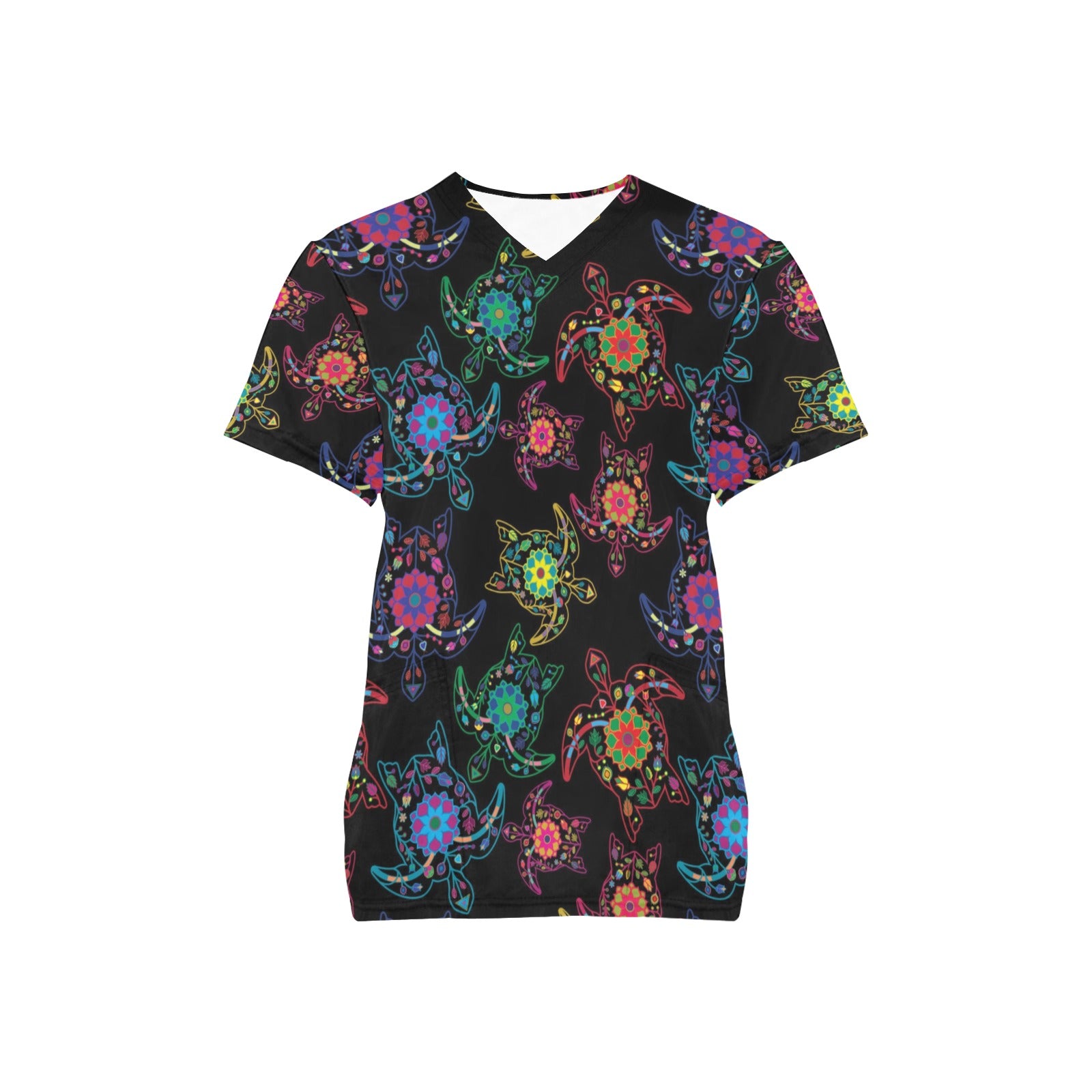 Neon Floral Turtle Scrub Top