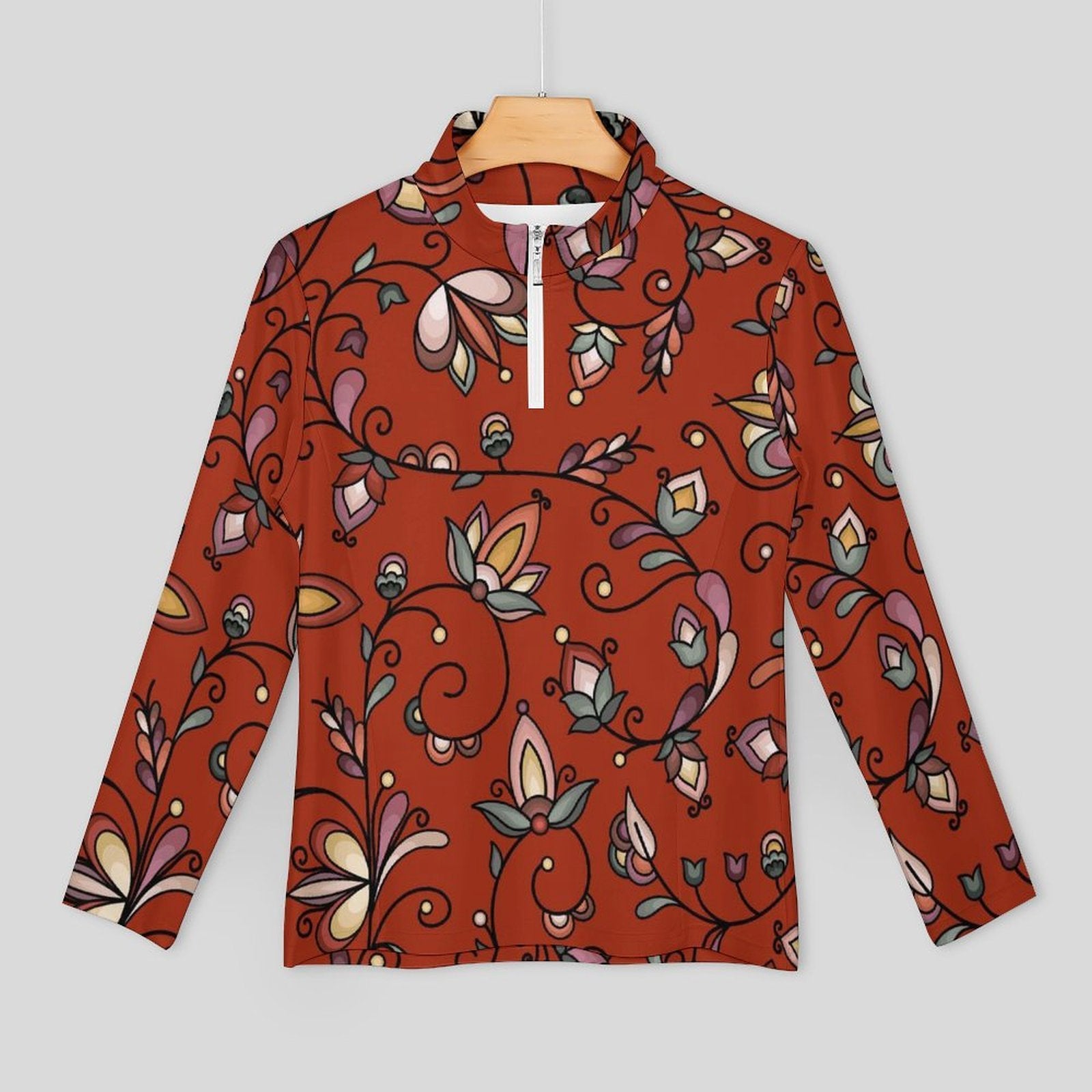 Burnt Sky Petals Red Long Sleeve Yoga Shirt