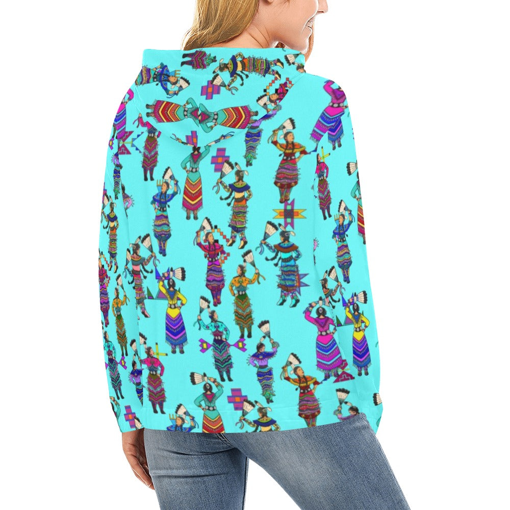 Women's Jingle Dancers Turquoise Hoodie for Women (USA Size)