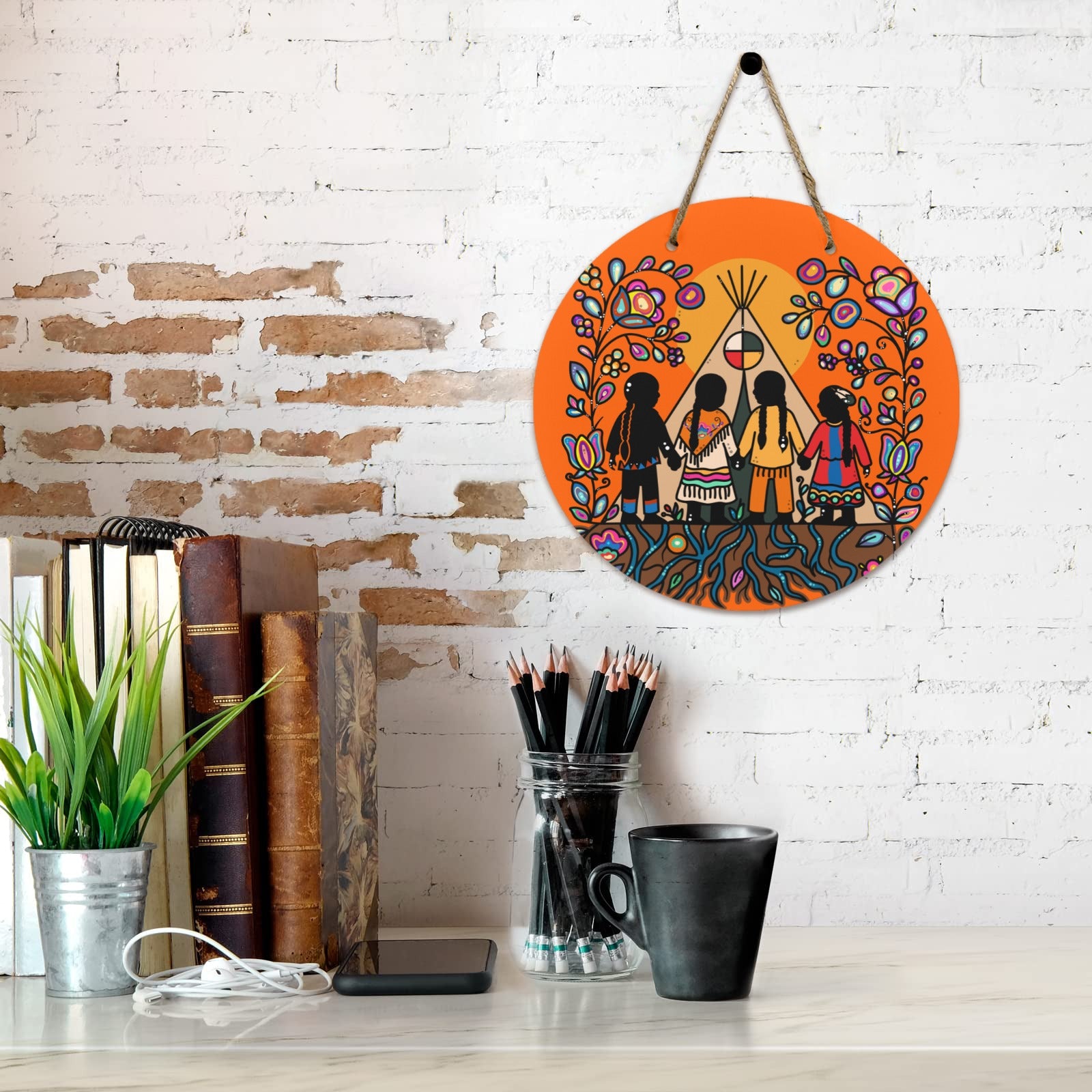 Rooted in Culture Round Wooden Door Sign 11.8''