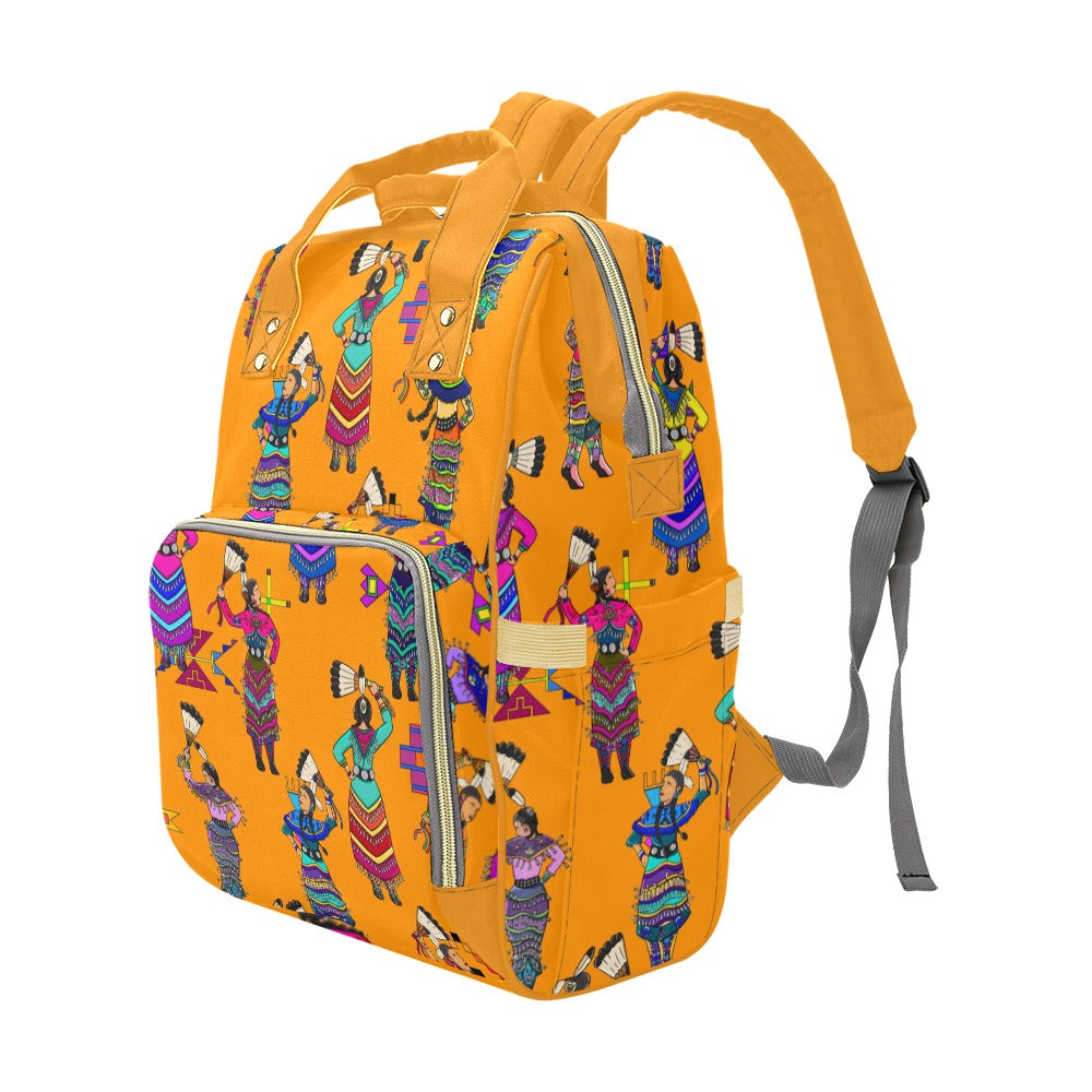 Women's Jingle Dancers Orange Multi-Function Diaper Backpack/Diaper Bag