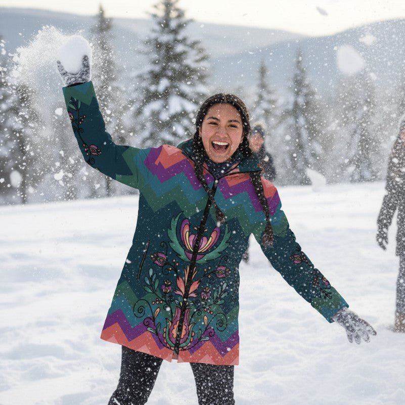 Cedar Wind Bloom Women's Hooded Puffer Coat