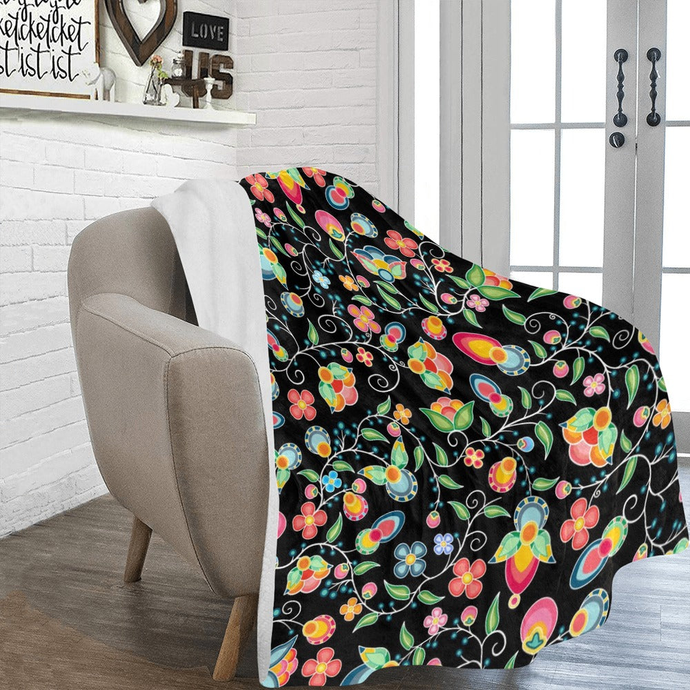 Floral Bounty Black Ultra-Soft Micro Fleece Blanket 60"x80"