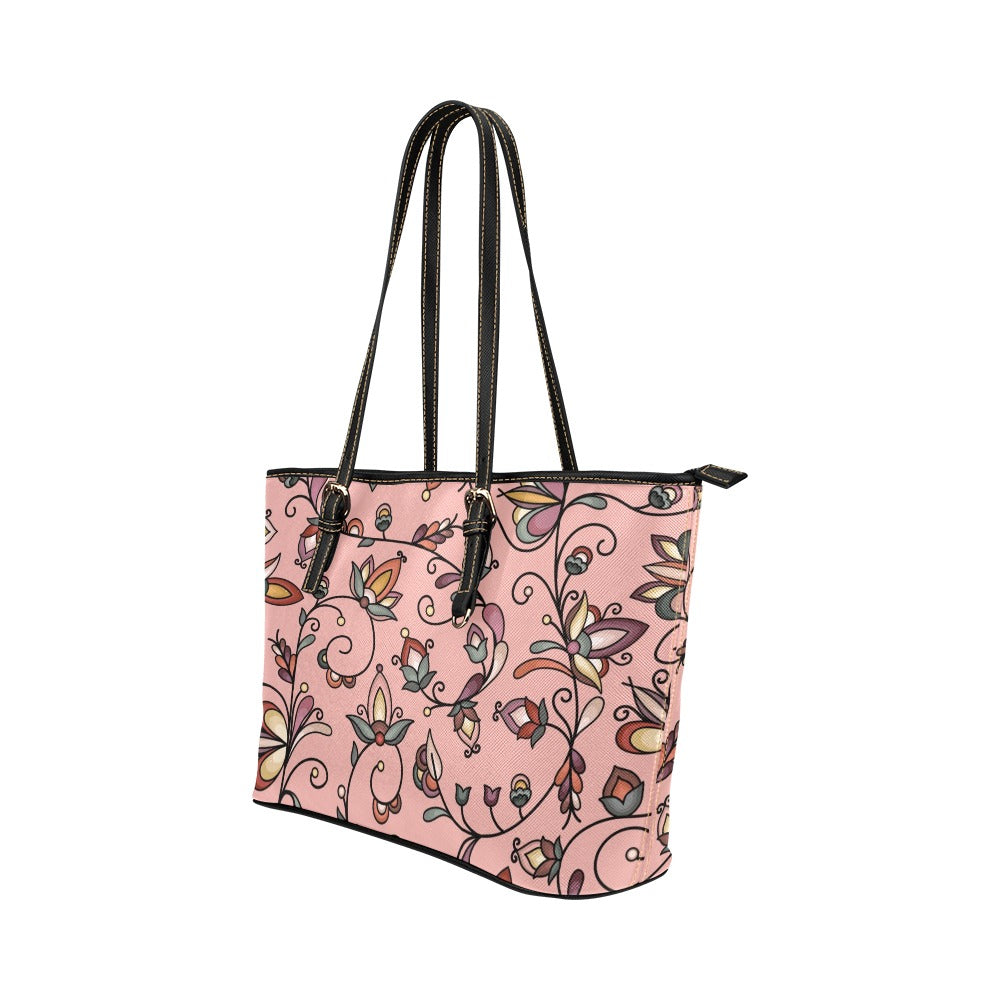 Burnt Sky Petals Peach Leather Tote Bag/Large