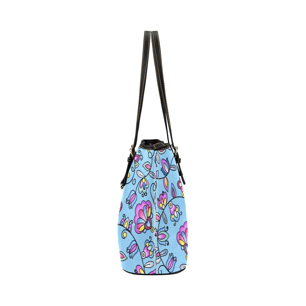 Autumn Bundle Blessing Blue Leather Tote Bag/Large