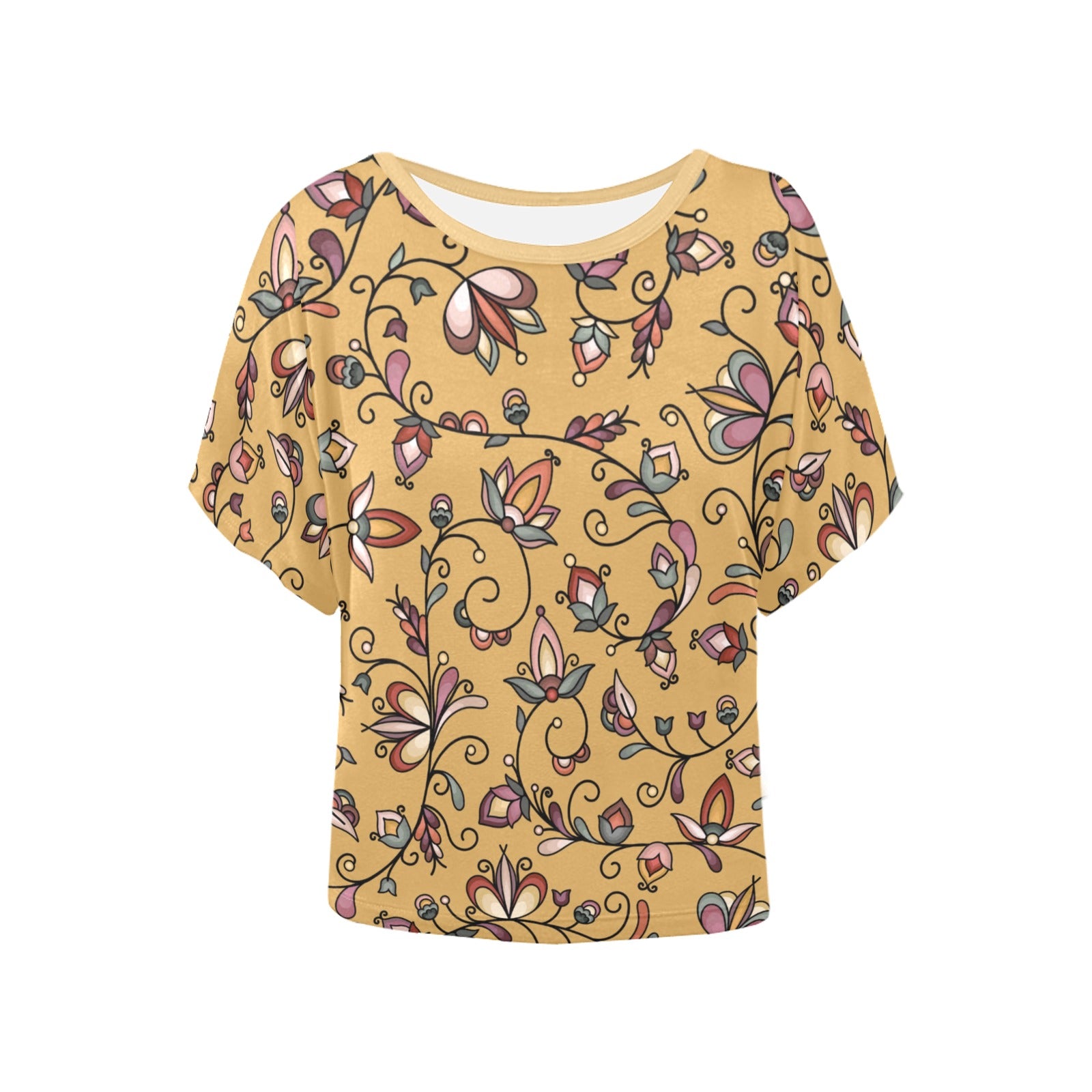 Burnt Sky Petals Gold Women's Batwing-Sleeved Blouse T shirt