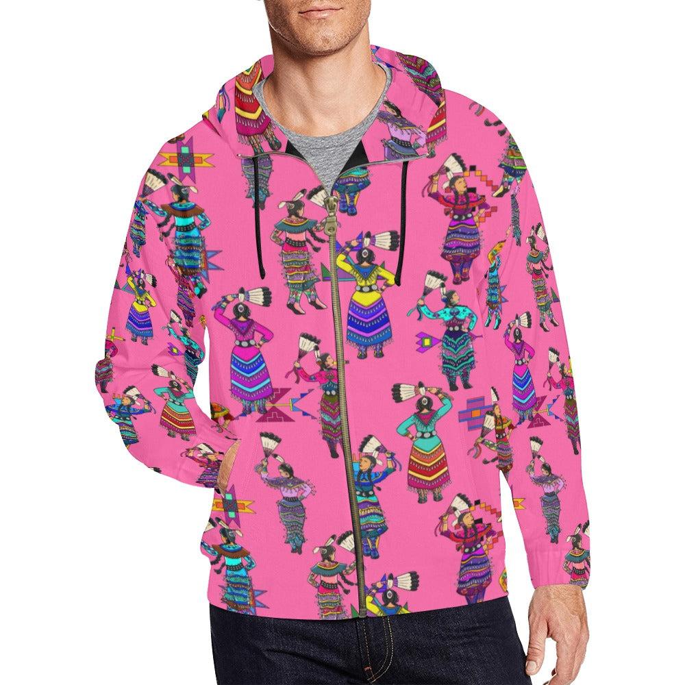 Women's Jingle Dancers Pink Men's Zipper Hoodie