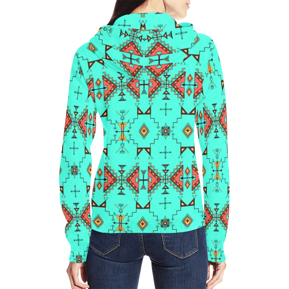 Thunder Flight Turquoise Full Zip Hoodie for Women