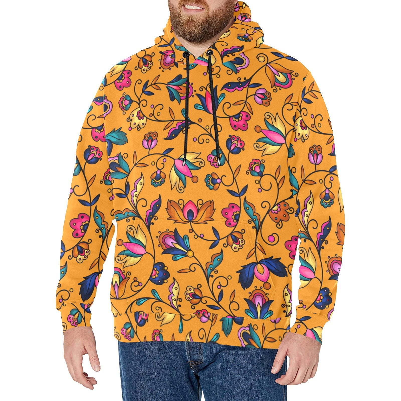 Copper Prairie Petals Orange Men's Long Sleeve Fleece Hoodie