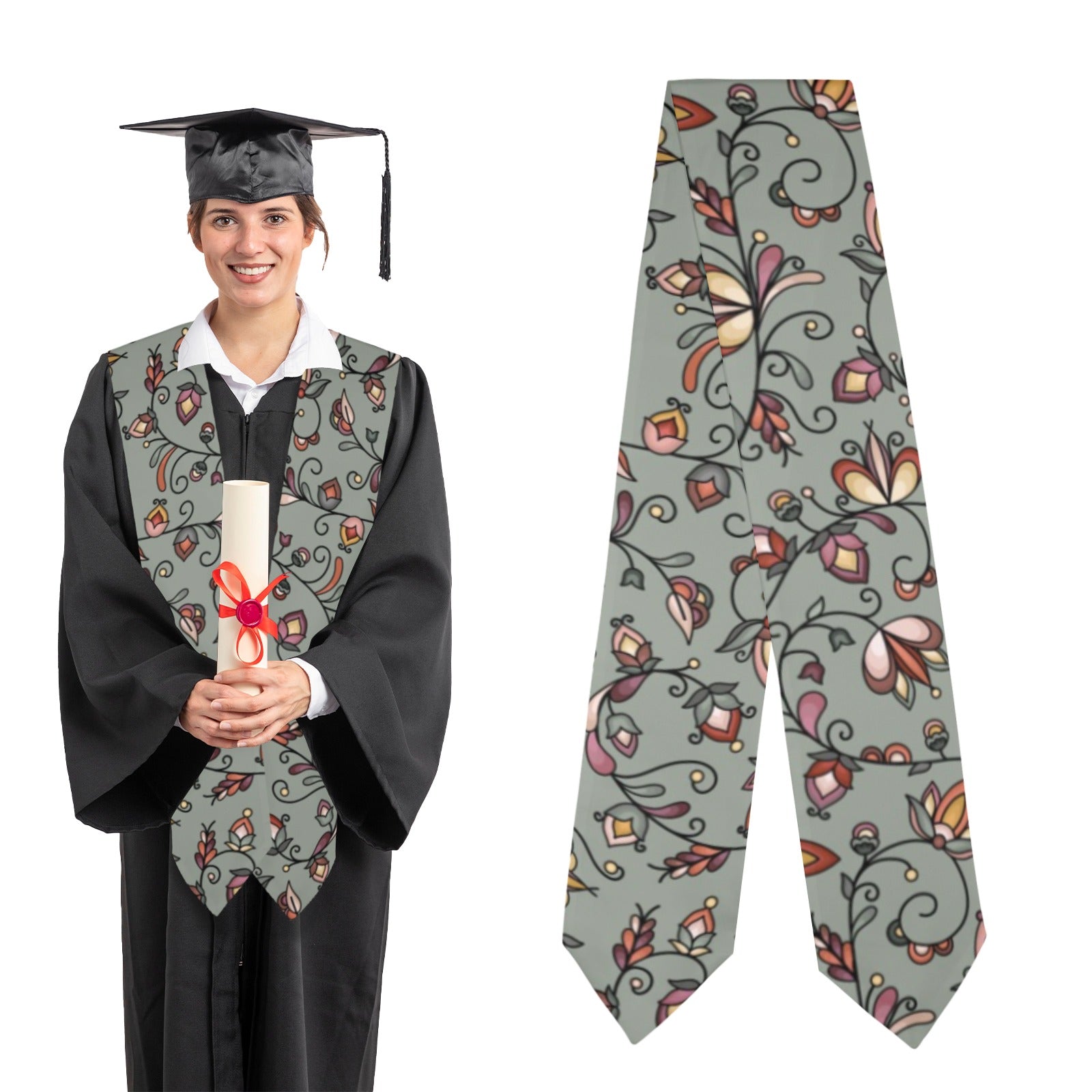 Burnt Sky Petals Green Graduation Stole