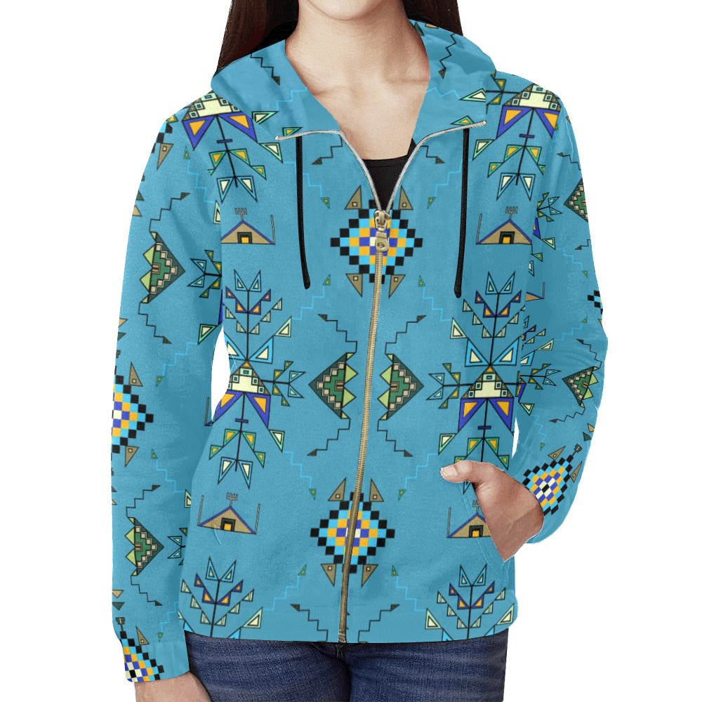 Bear Shield Blue Full Zip Hoodie for Women