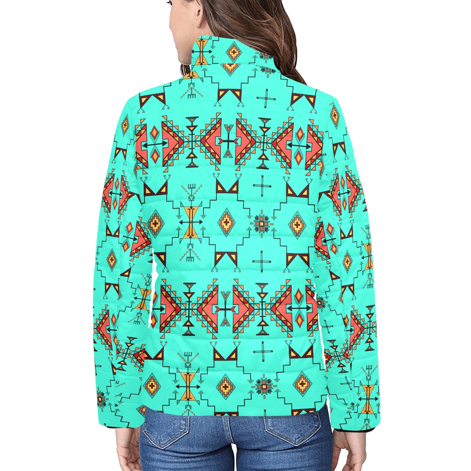 Thunder Flight Turquoise Women's Stand Collar Padded Jacket