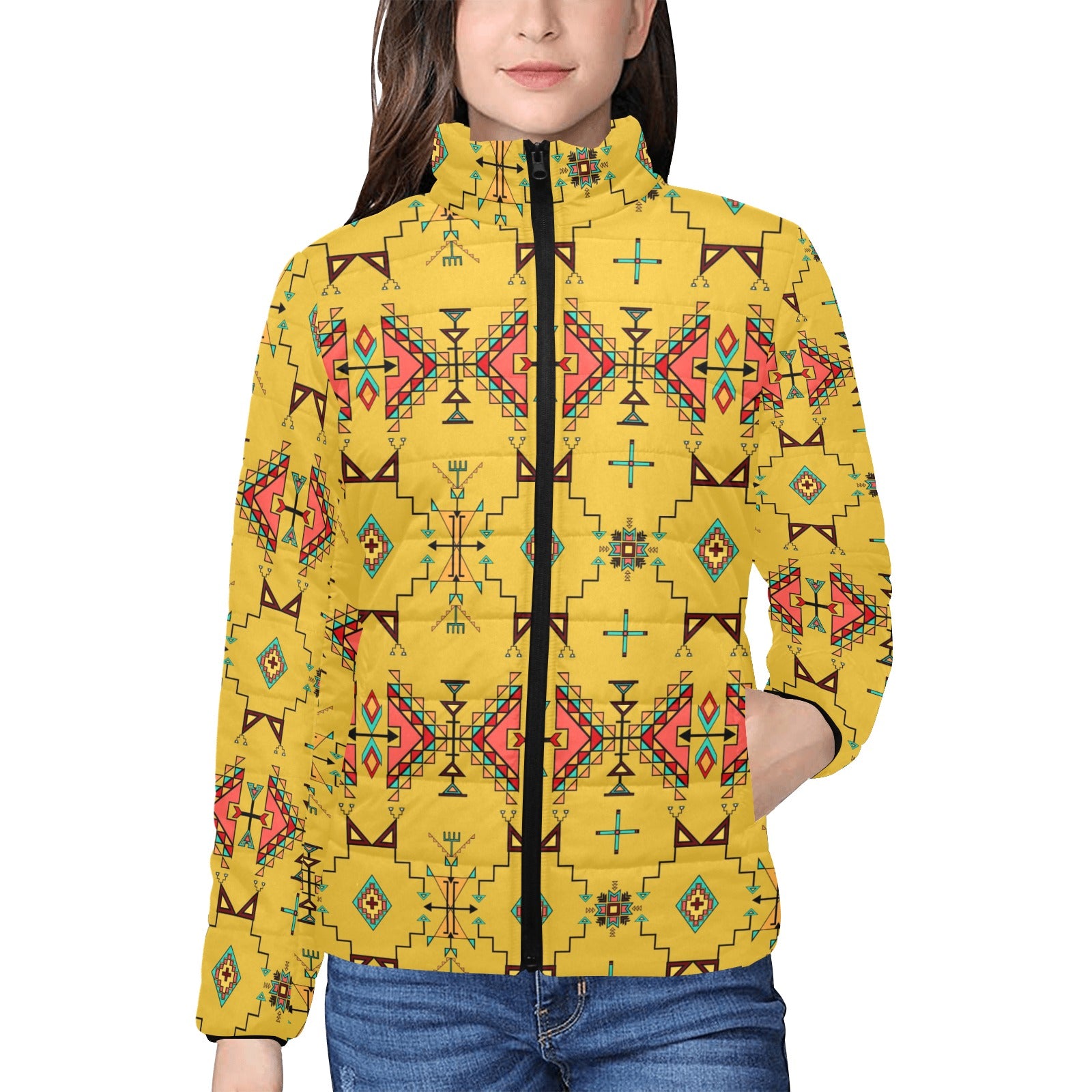 Thunder Flight Yellow Women's Stand Collar Padded Jacket