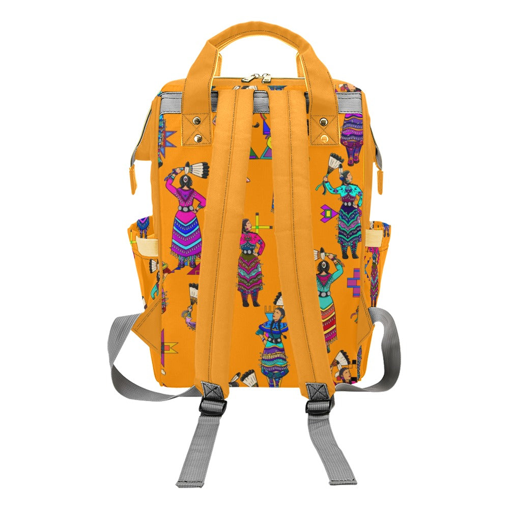 Women's Jingle Dancers Orange Multi-Function Diaper Backpack/Diaper Bag