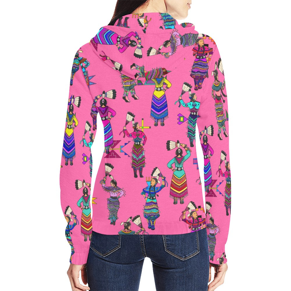 Women's Jingle Dancers Pink Full Zip Hoodie for Women