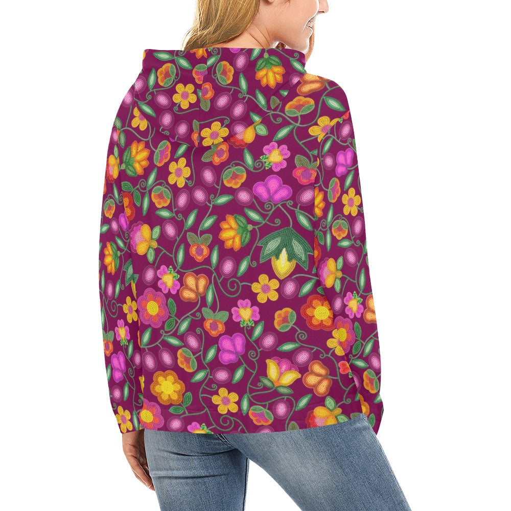 Boreal Bounty Dark Magenta All Over Print Hoodie for Women (USA Size)