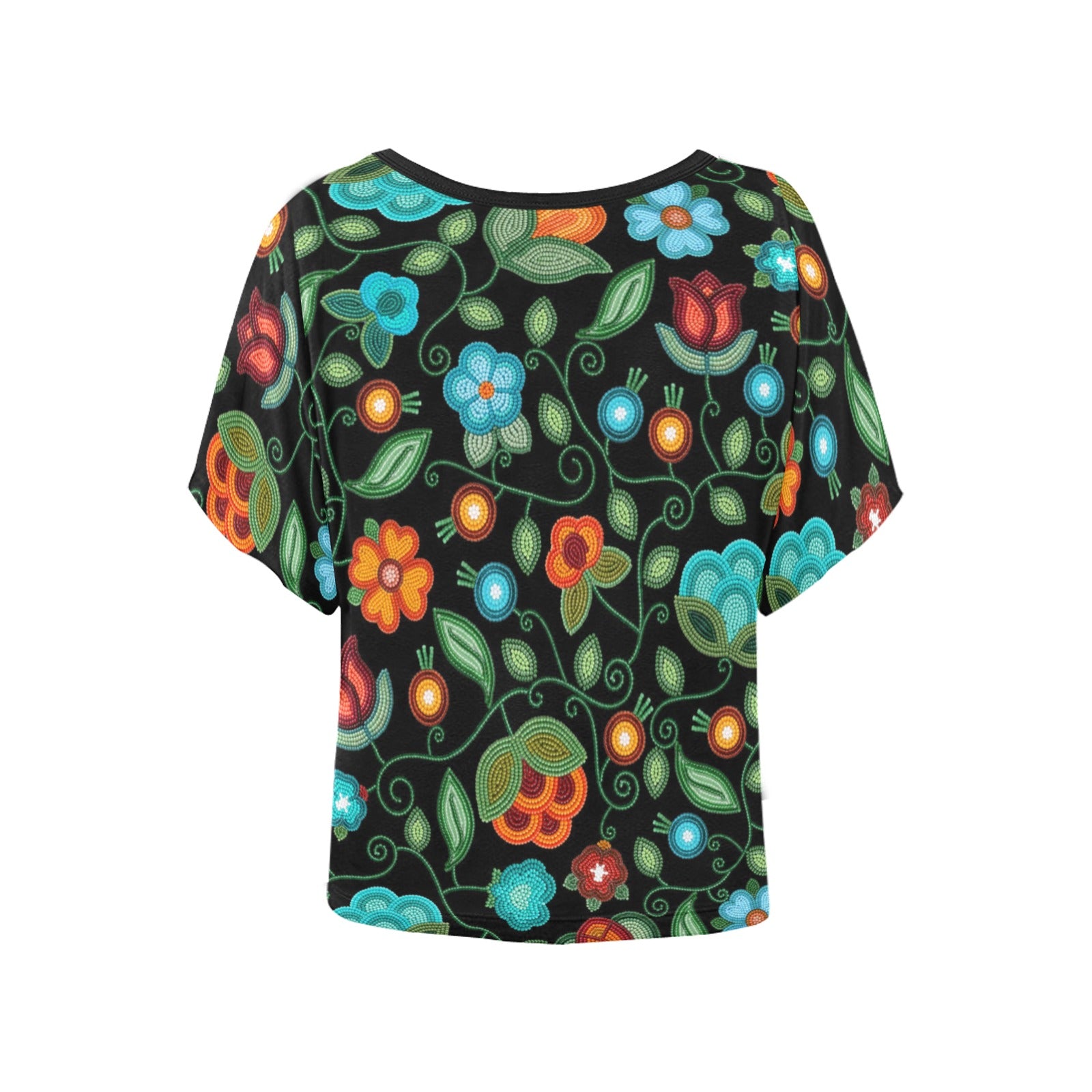 Prairie Fire Petals Black Women's Batwing-Sleeved Blouse T-shirt