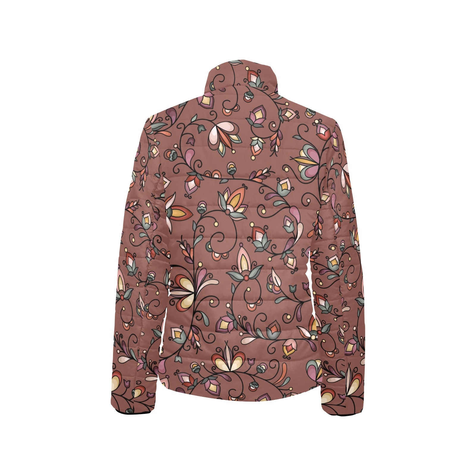 Burnt Sky Petals Brown Women's Stand Collar Padded Jacket