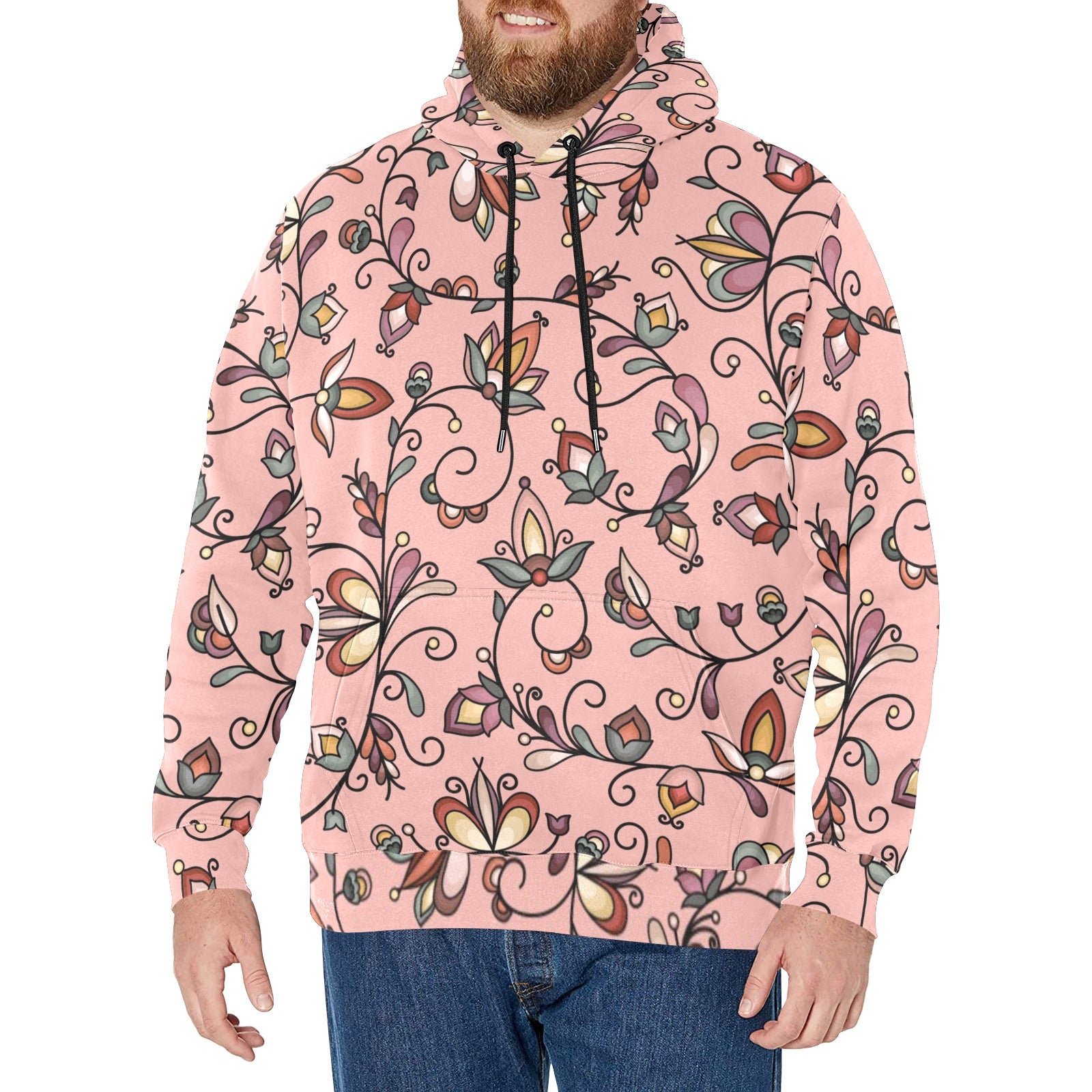 Burnt Sky Petals Peach Men's Long Sleeve Fleece Hoodie
