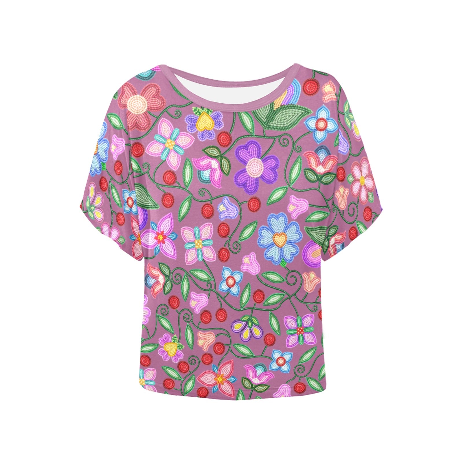 Petal Harmony Dusty Rose Women's Batwing-Sleeved Blouse T-shirt