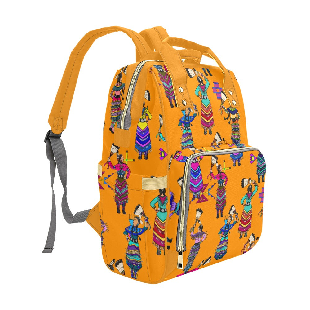 Women's Jingle Dancers Orange Multi-Function Diaper Backpack/Diaper Bag