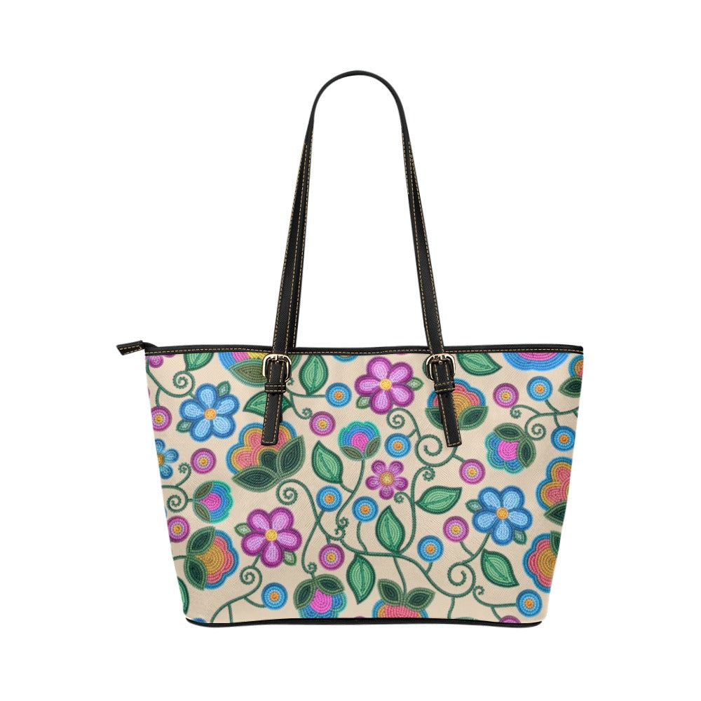 Turquoise Sunbeam Cream Leather Tote Bag/Large