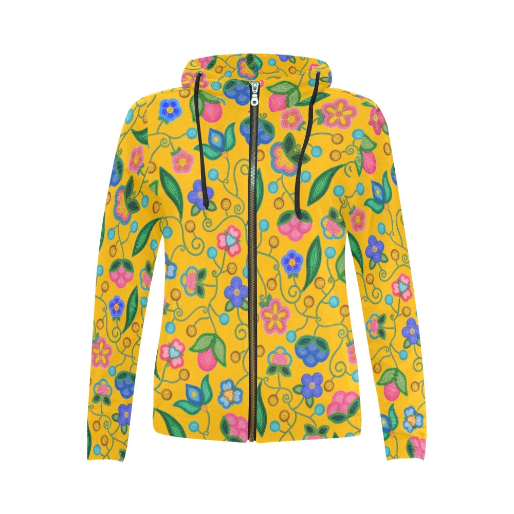 Skyberry Serenade Yellow Full Zip Hoodie for Women