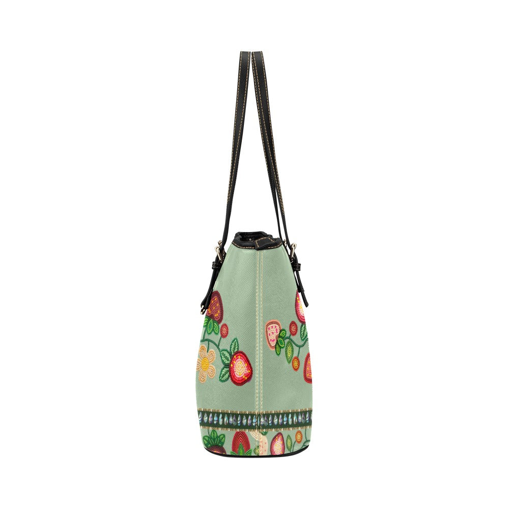 Berry Garden Sage Leather Tote Bag/Large