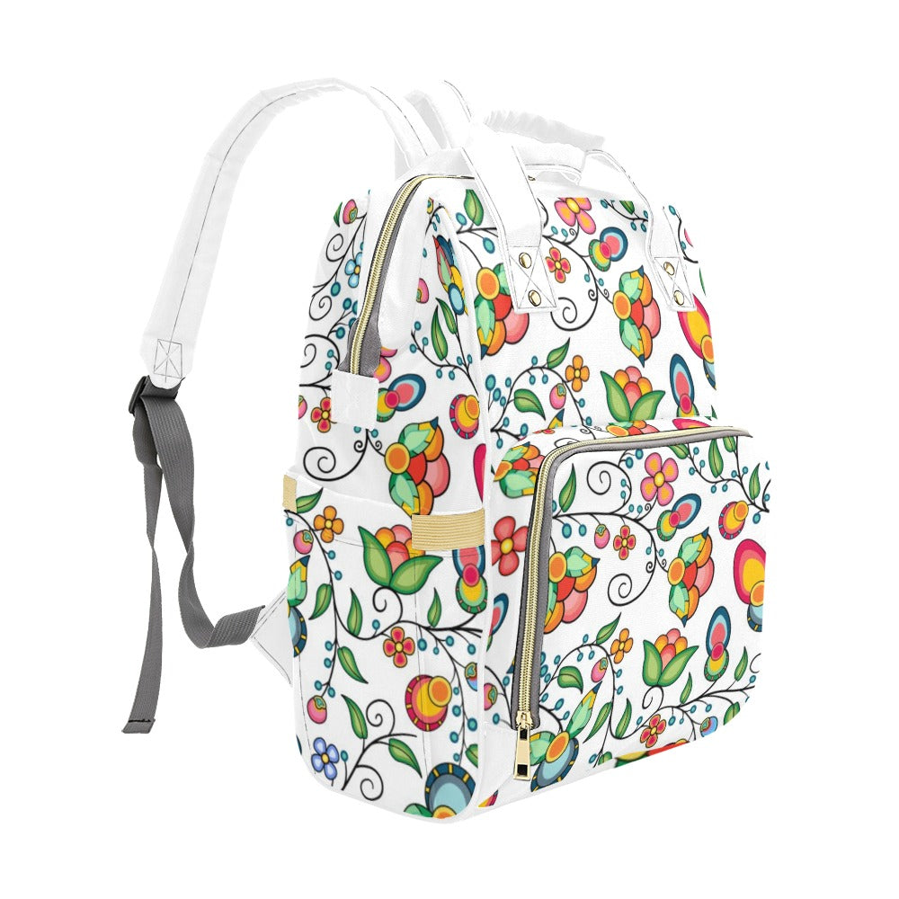 Floral Bounty White Multi-Function Diaper Backpack/Diaper Bag