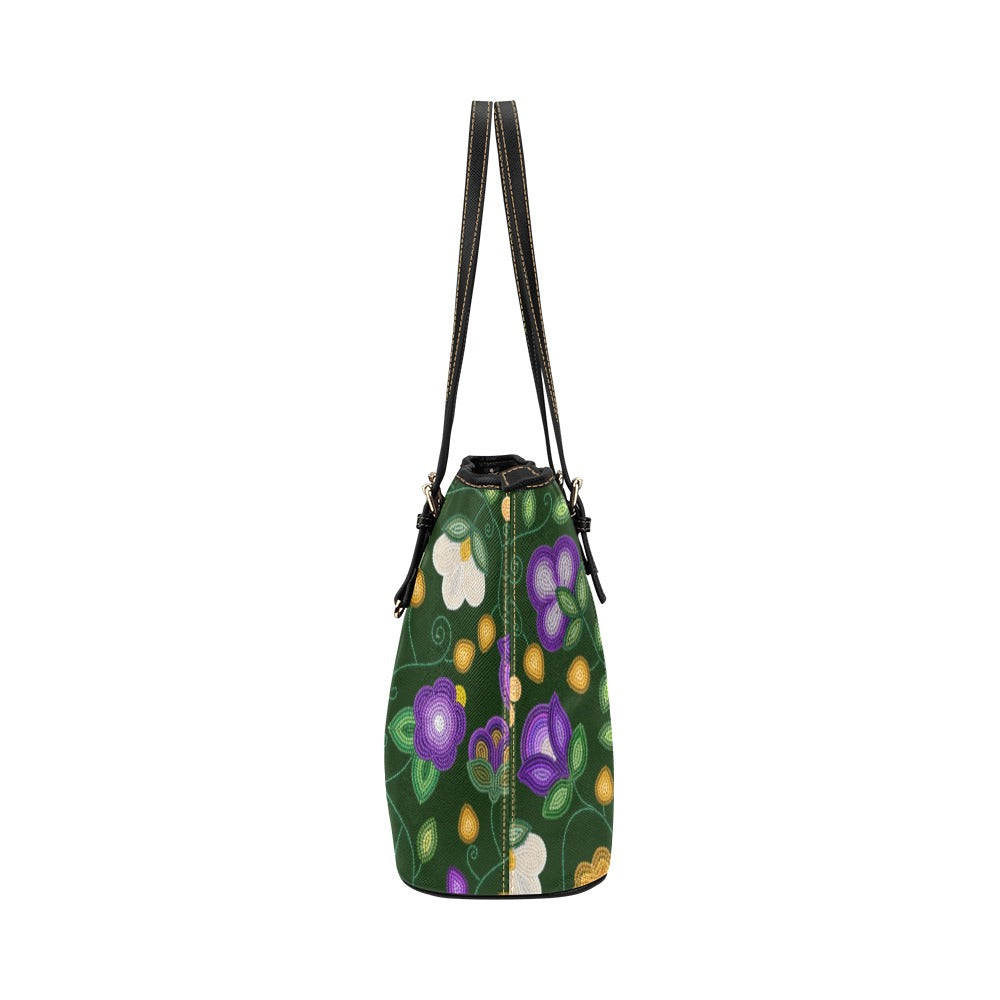 Midnight Moss Bloom Forest Leather Tote Bag/Large