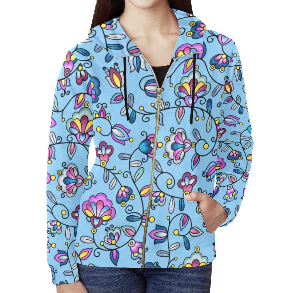 Autumn Bundle Blessing Blue Full Zip Hoodie for Women