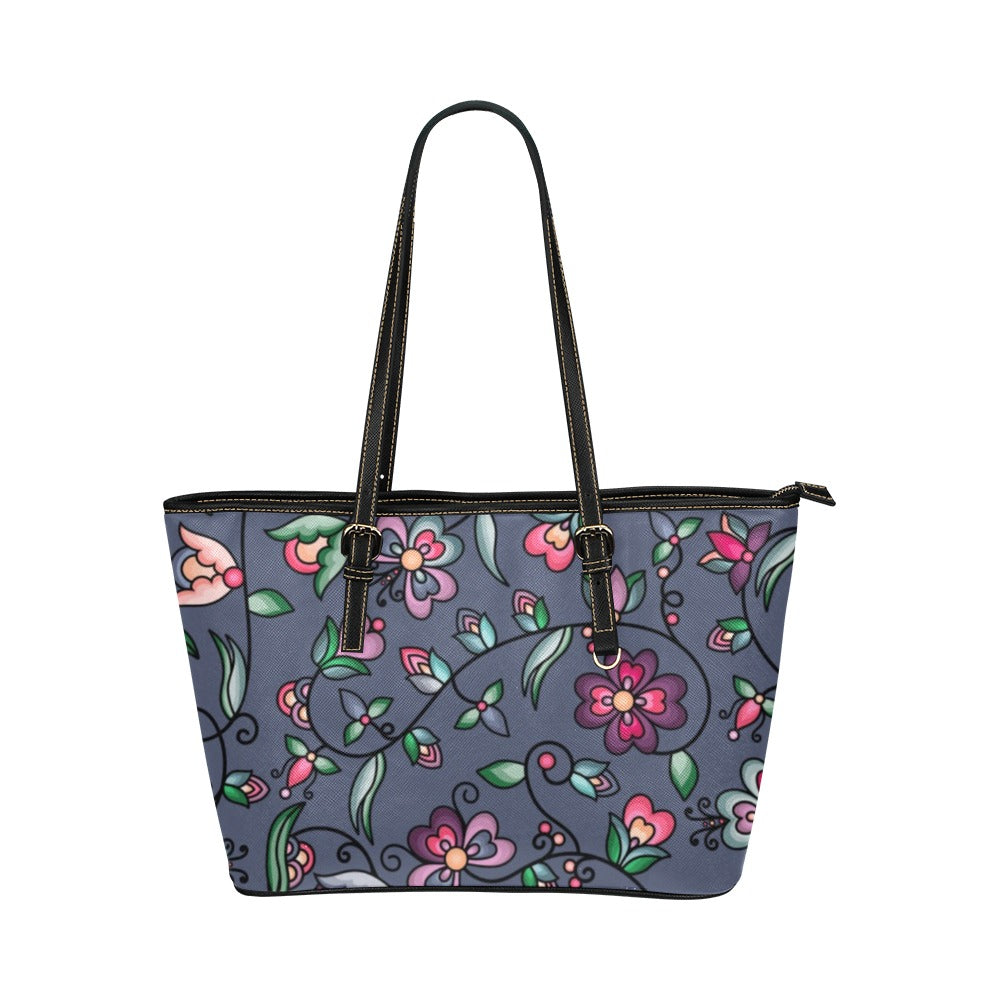 Amber Evening Garland Blue Leather Tote Bag/Large