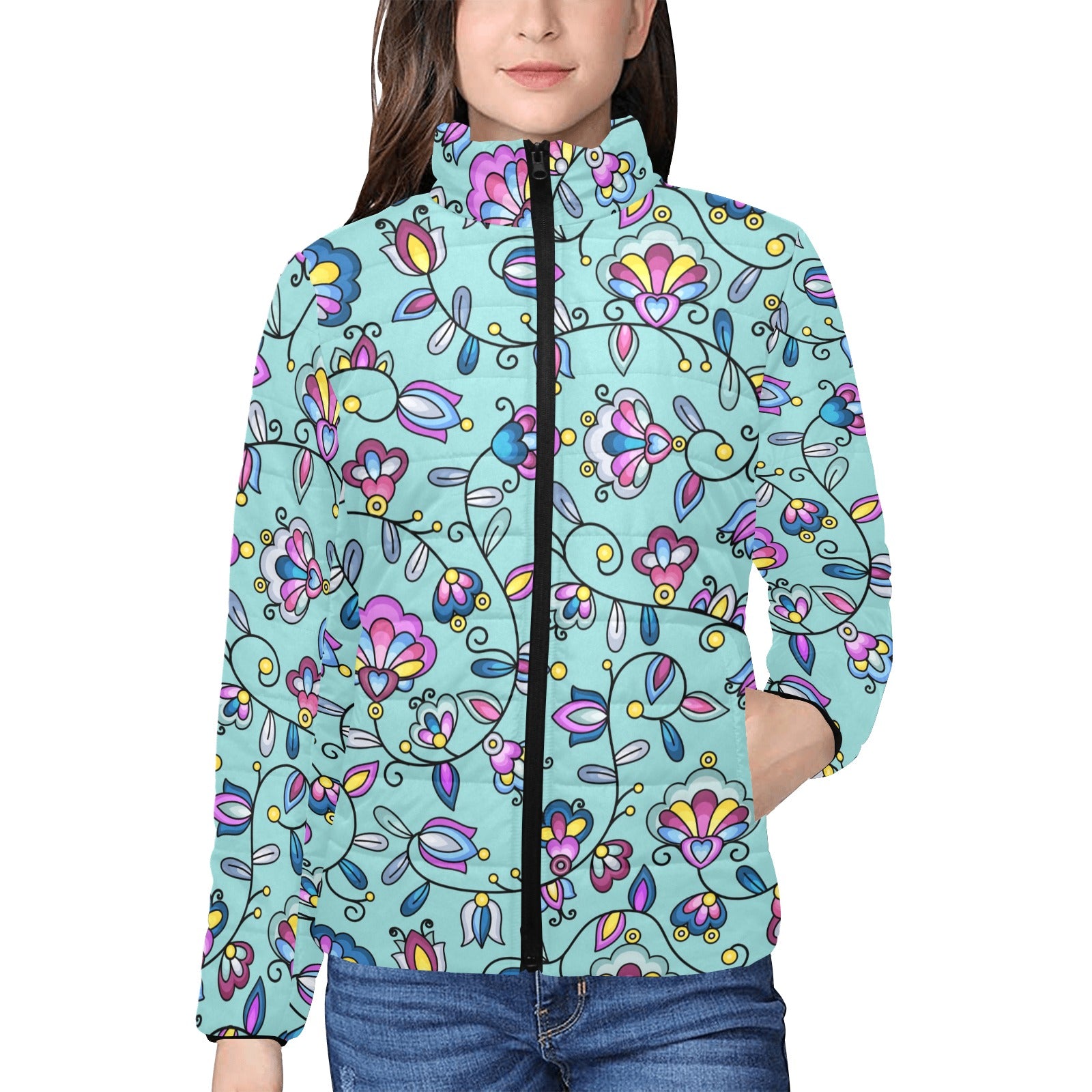 Autumn Bundle Blessing Turquoise Women's Stand Collar Padded Jacket