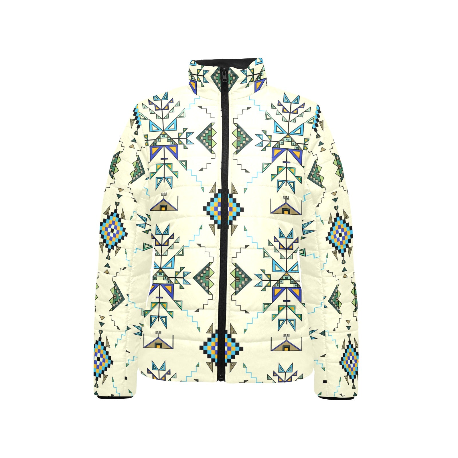 Bear Shield Cream Women's Stand Collar Padded Jacket