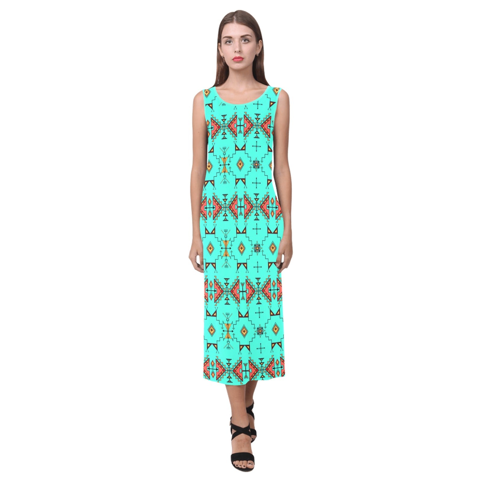 Thunder Flight Turquoise Phaedra Sleeveless Open Fork Long Dress
