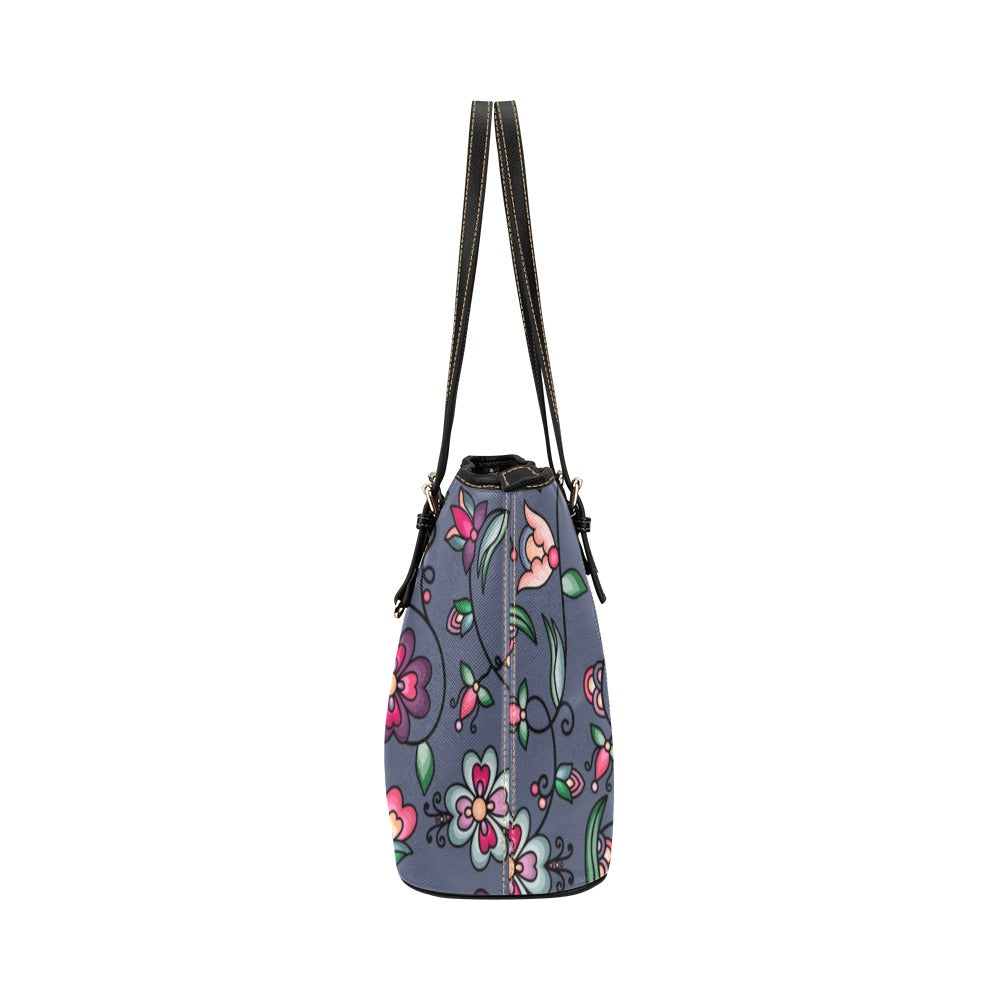 Amber Evening Garland Blue Leather Tote Bag/Large