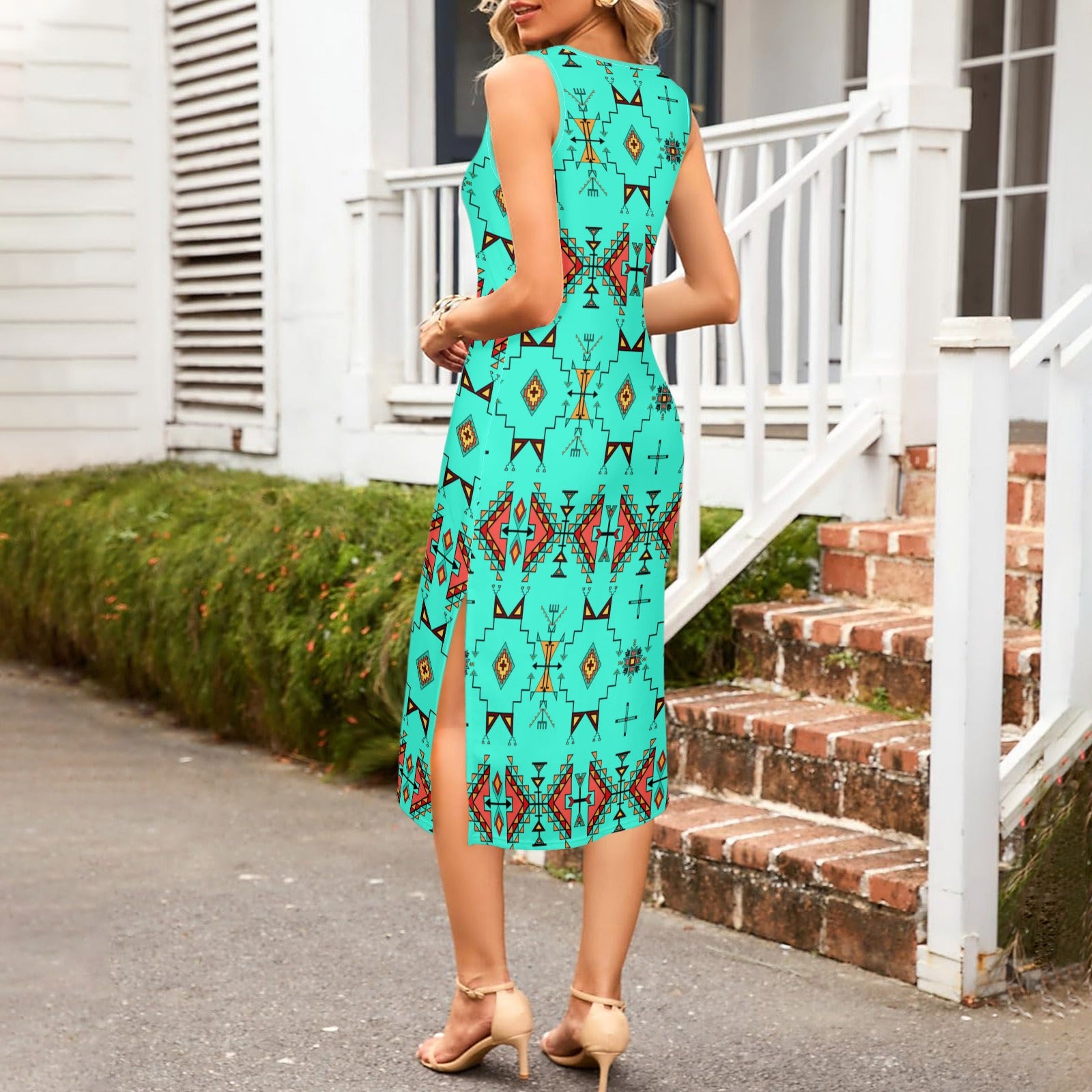 Thunder Flight Turquoise Phaedra Sleeveless Open Fork Long Dress