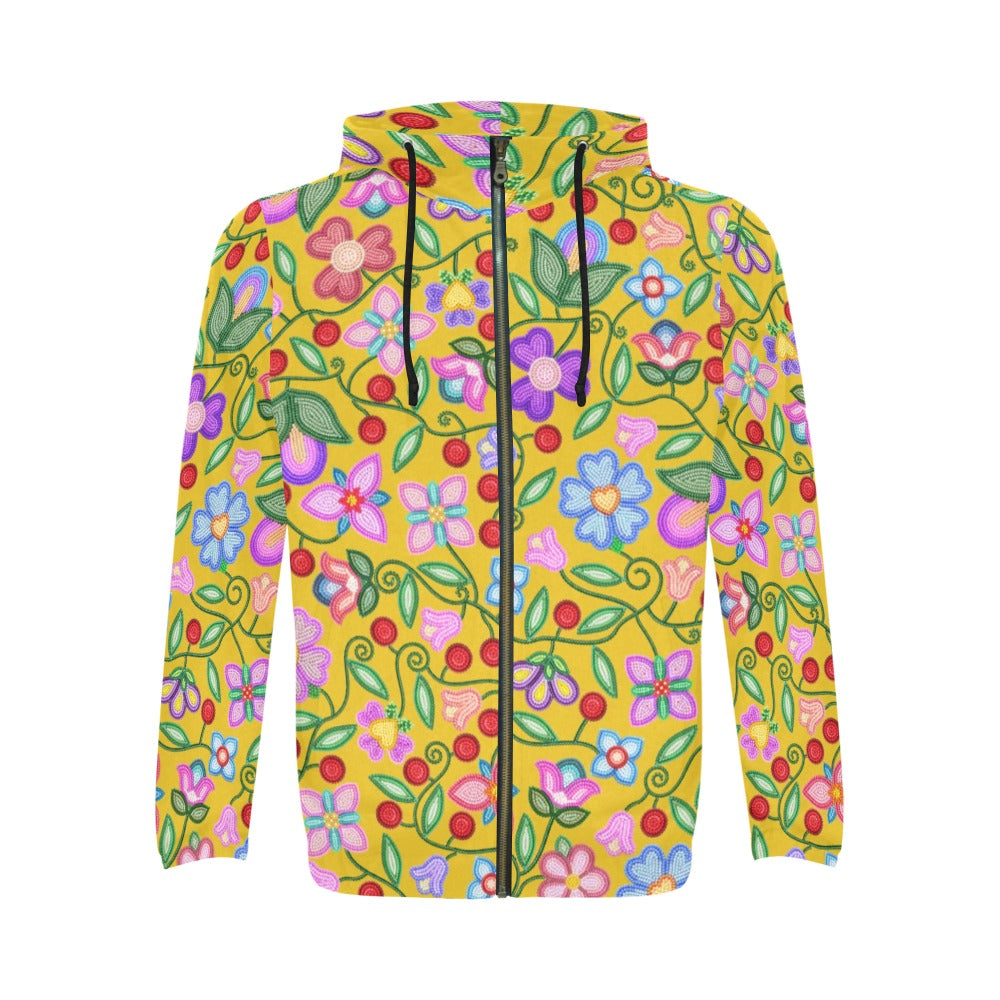Petal Harmony Ochre Men's Zipper Hoodie