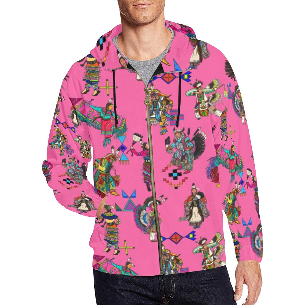 Grand Entry Dancer Pink Men's Zipper Hoodie