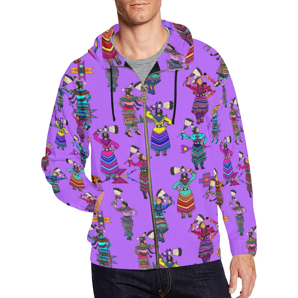 Women's Jingle Dancers Purple Men's Zipper Hoodie