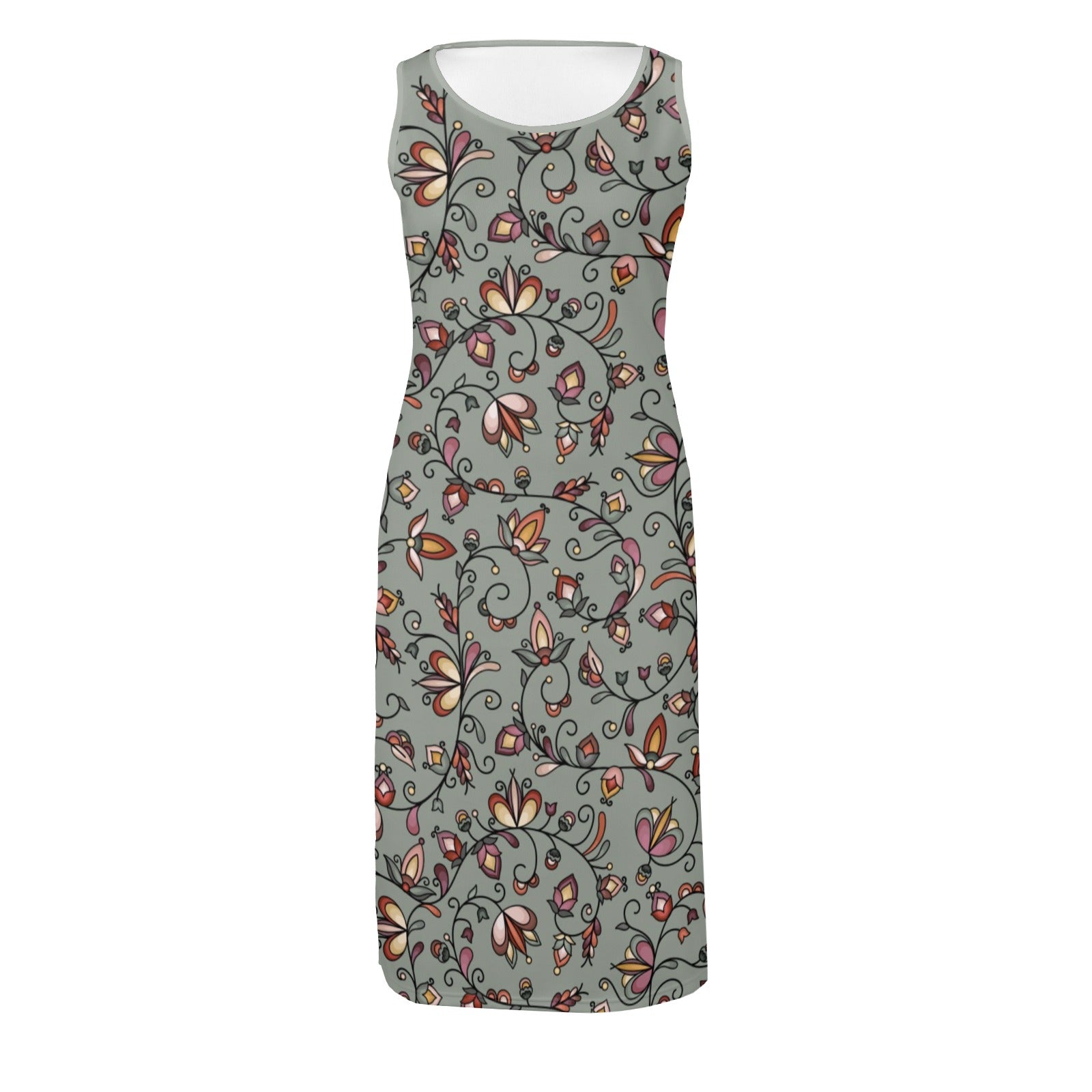 Burnt Sky Petals Green Phaedra Sleeveless Open Fork Long Dress