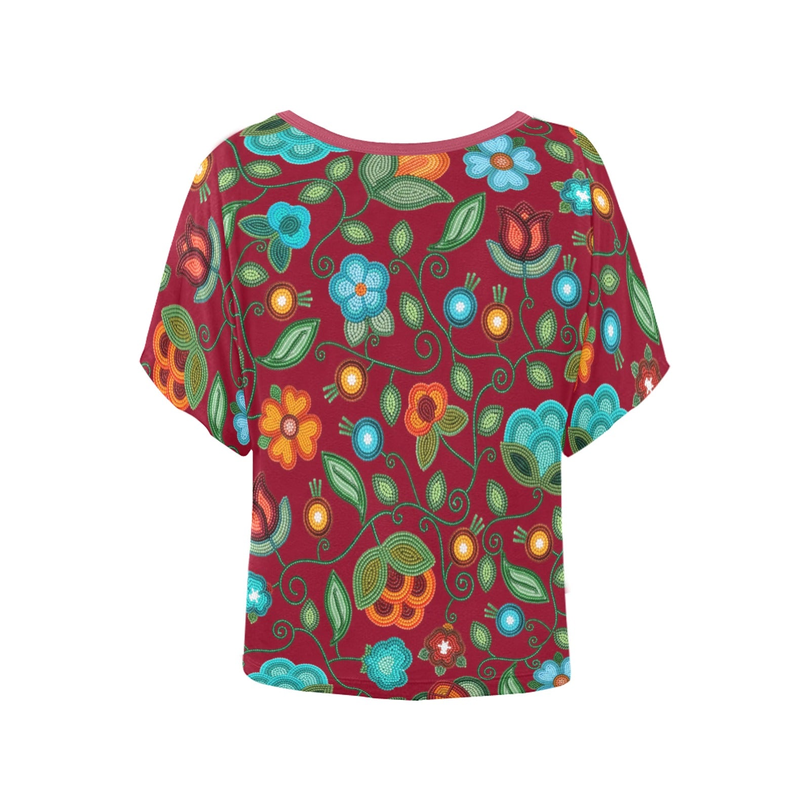 Prairie Fire Petals Red Women's Batwing-Sleeved Blouse T-shirt