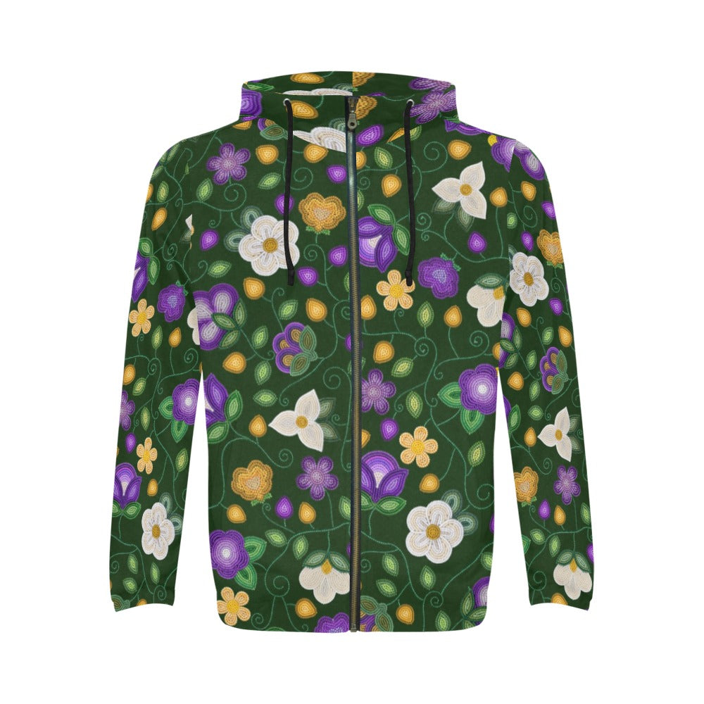 Midnight Moss Bloom Forest Men's Zipper Hoodie