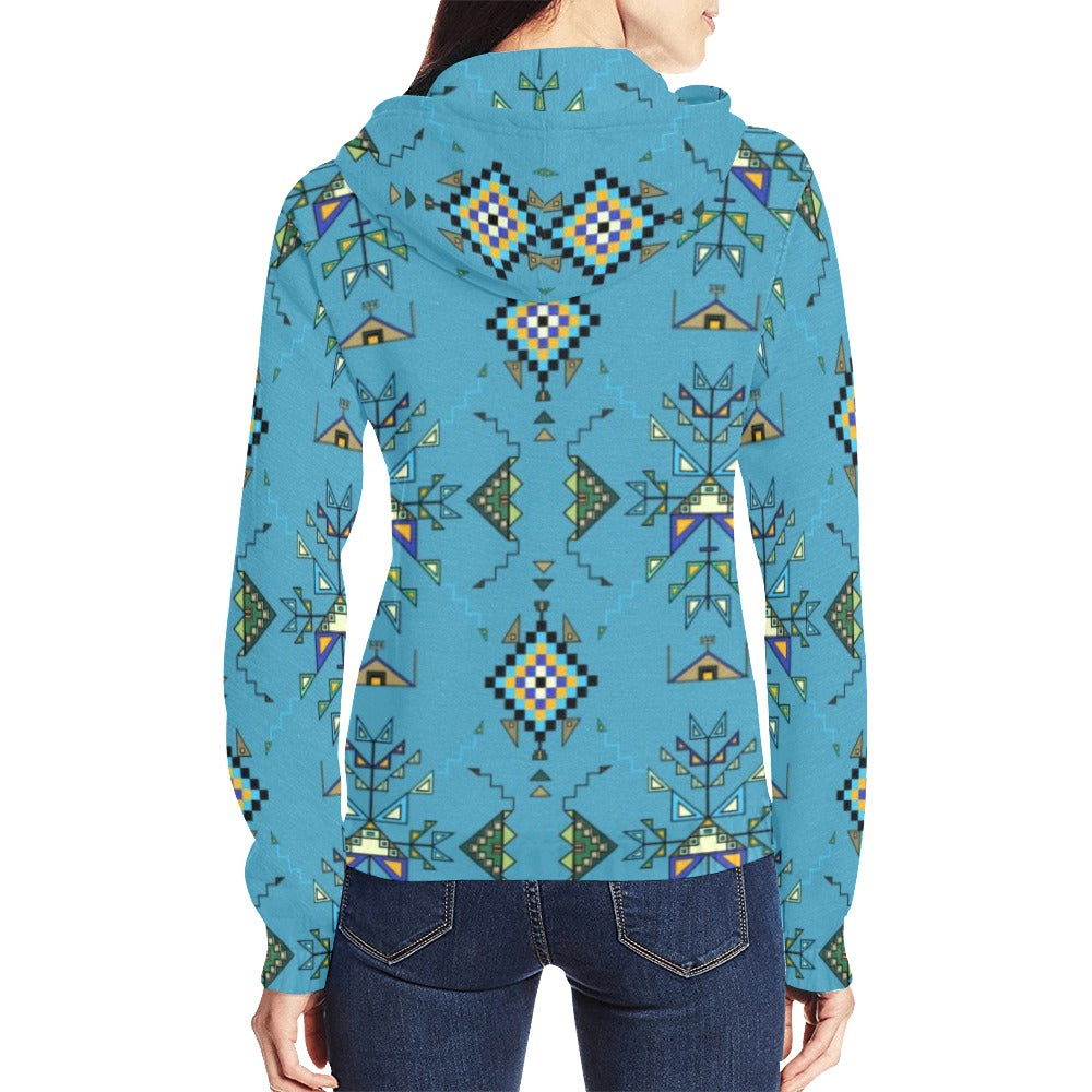 Bear Shield Blue Full Zip Hoodie for Women