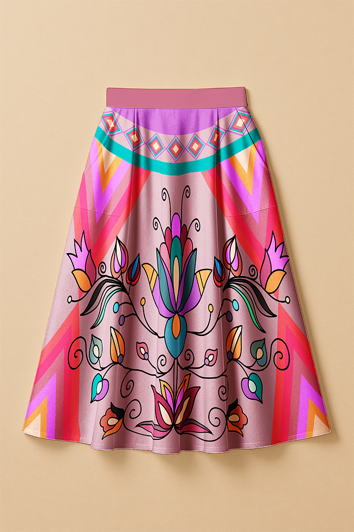 Ember Trail Pastel Elastic Waist Pocket Midi Skirt