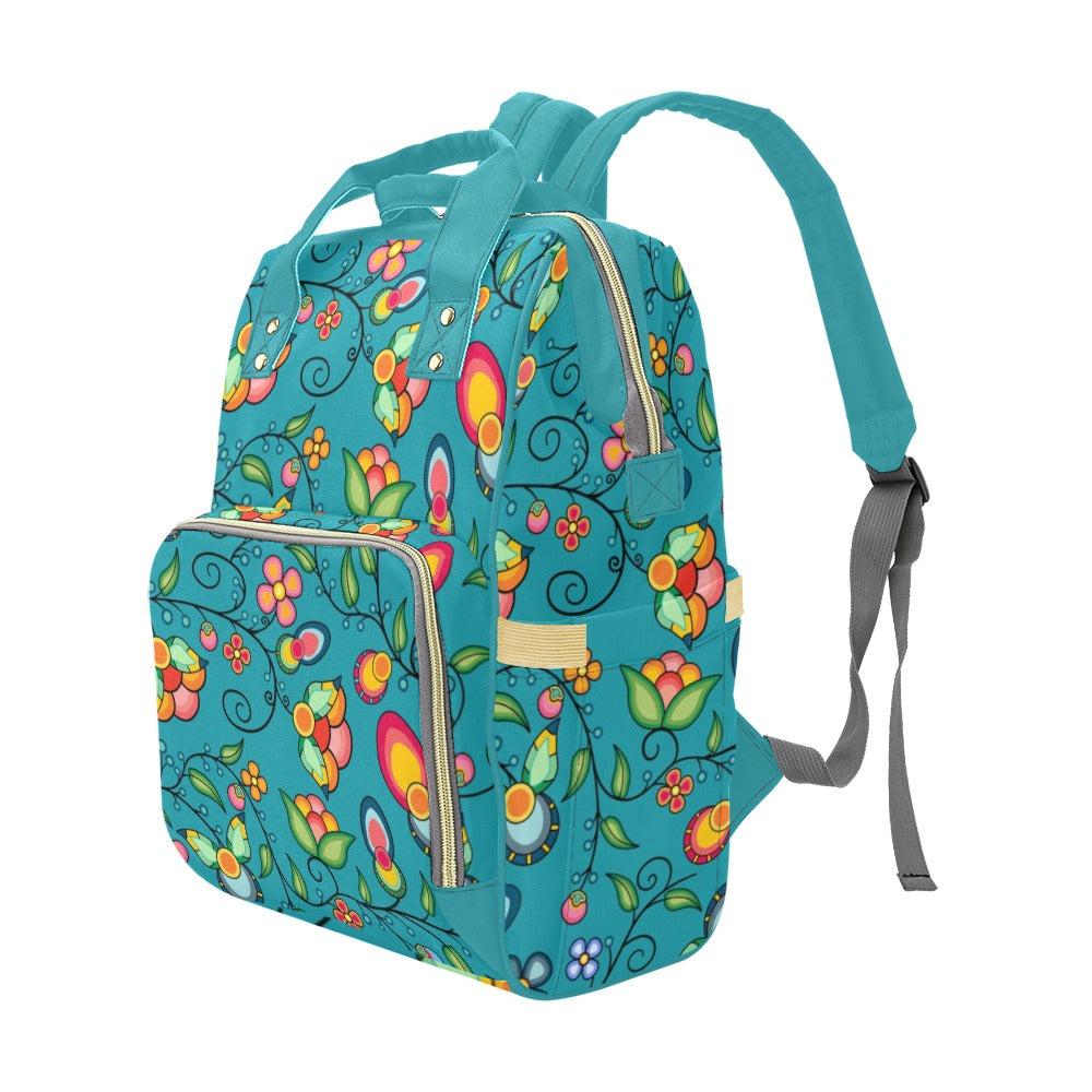 Floral Bounty Teal Multi-Function Diaper Backpack/Diaper Bag