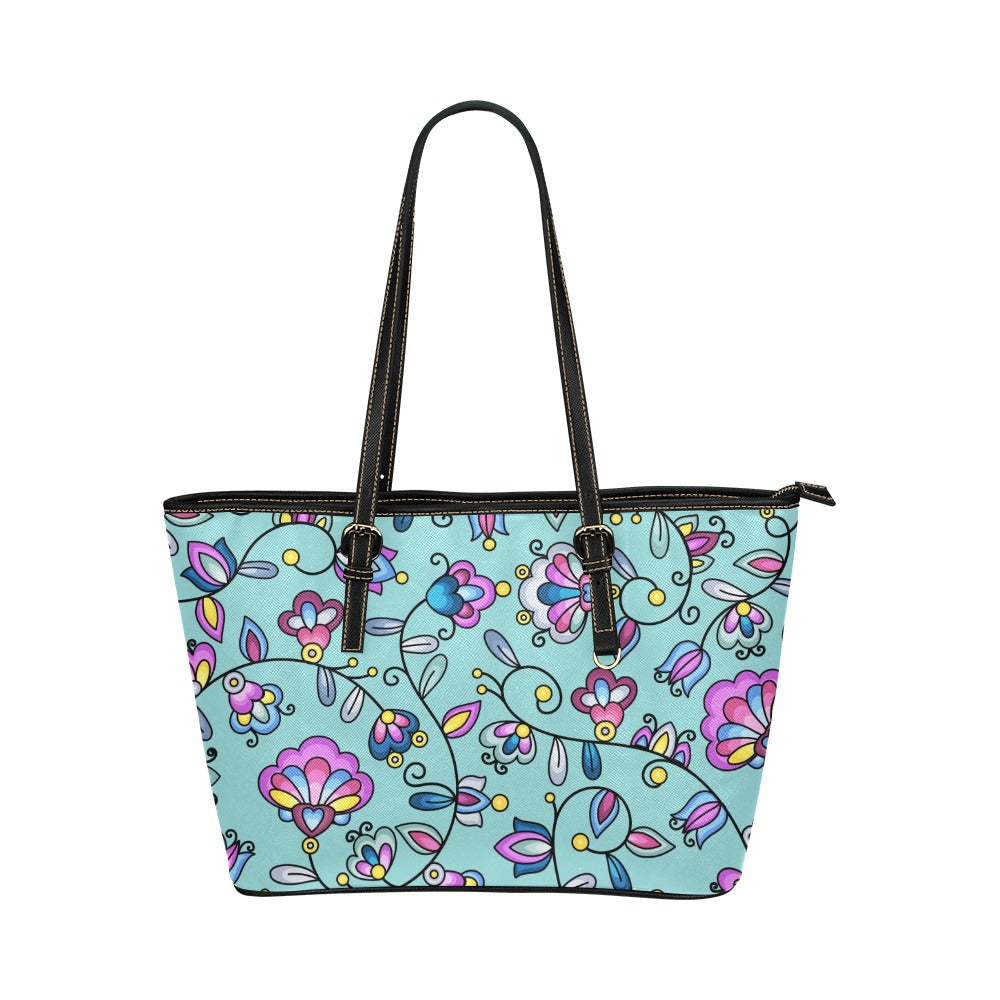Autumn Bundle Blessing Turquoise Leather Tote Bag/Large