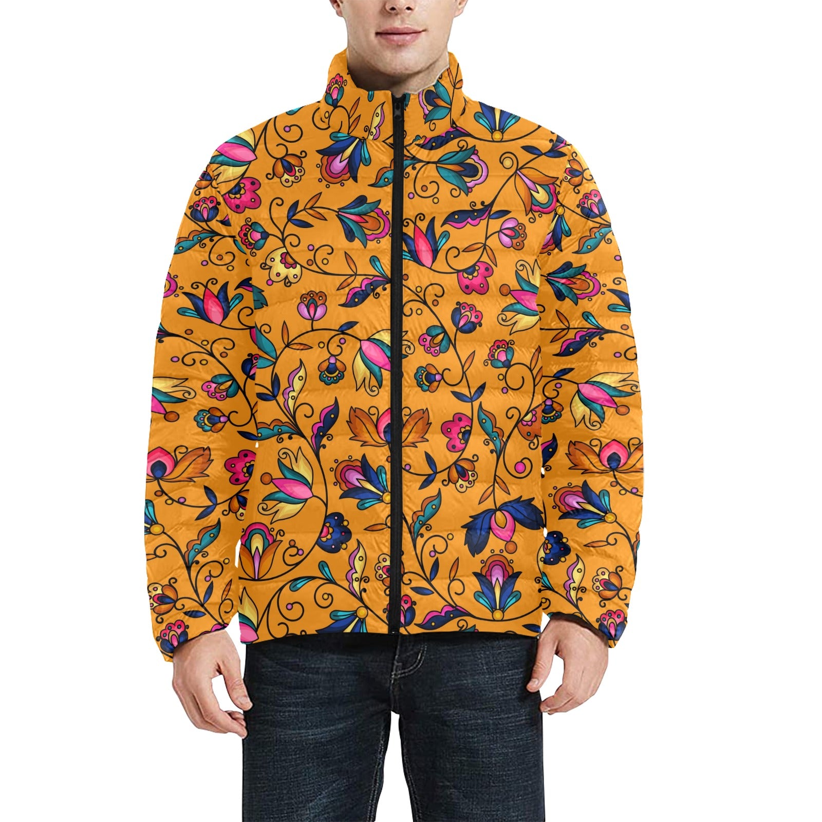 Copper Prairie Petals Orange Men's Padded Jacket