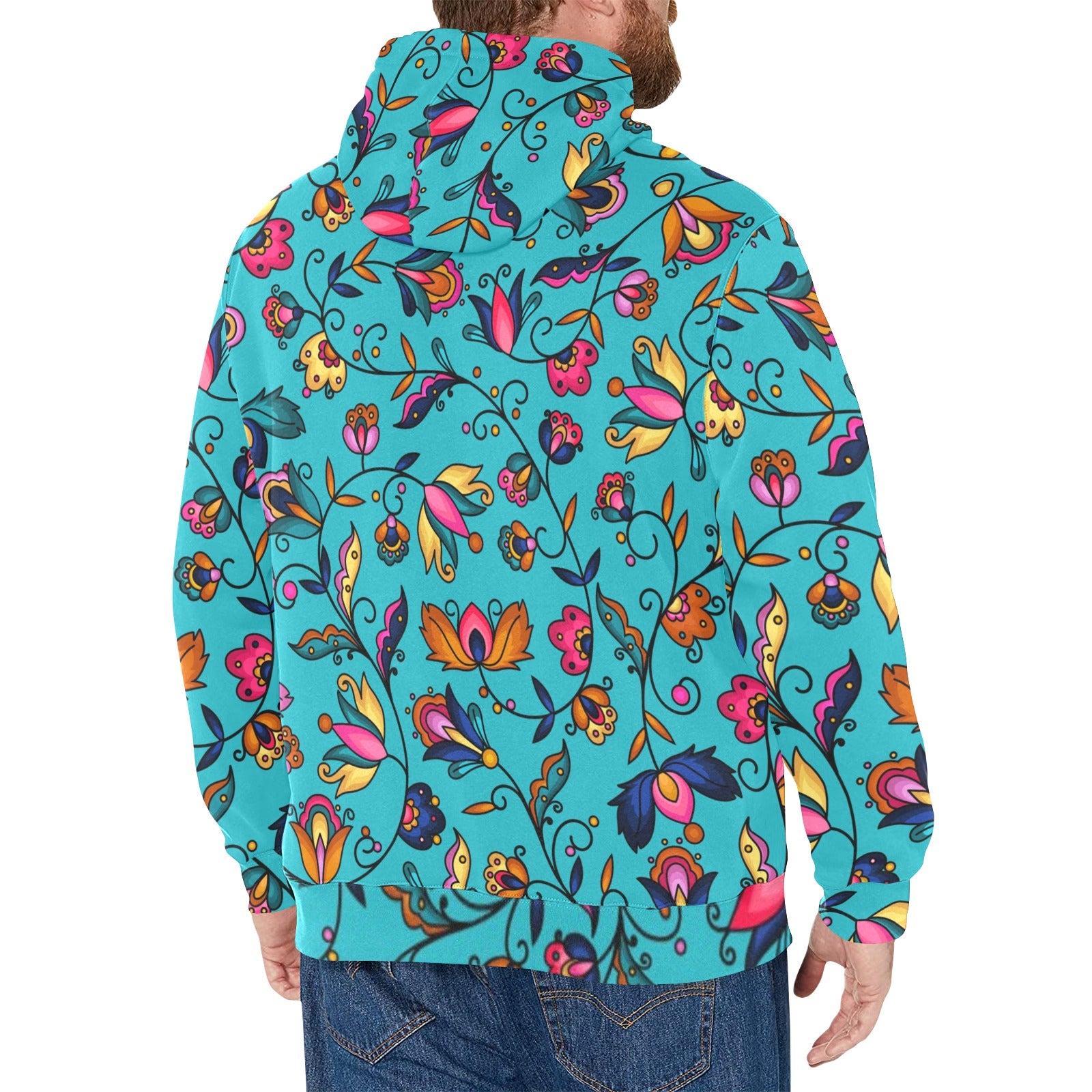 Copper Prairie Petals Turquoise Men's Long Sleeve Fleece Hoodie